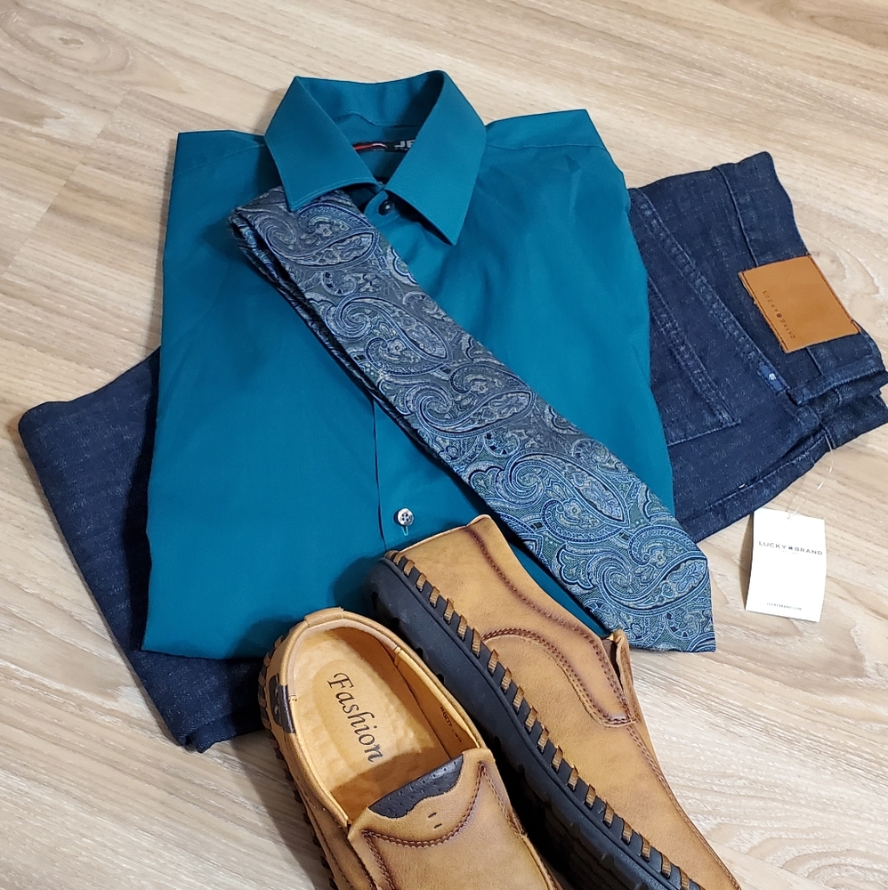 J.Ferrar dress shirt blue green